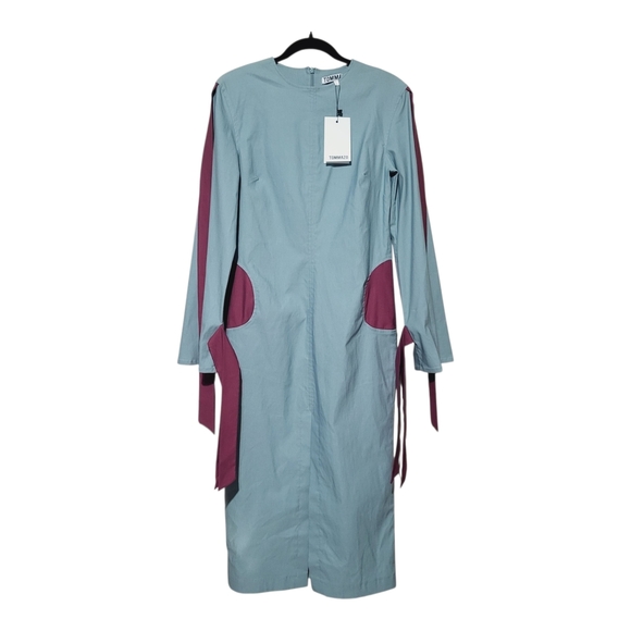 TOMMAZO Womens Artsy Boho Designer Dress L - Bell Sleeve- Shift Mid - Raspberry - Picture 1 of 8